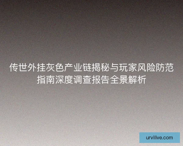 传世外挂灰色产业链揭秘与玩家风险防范指南深度调查报告全景解析